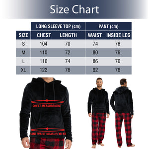 Mens Flannel & Sherpa Lined Black/Red LS Pyjamas Set