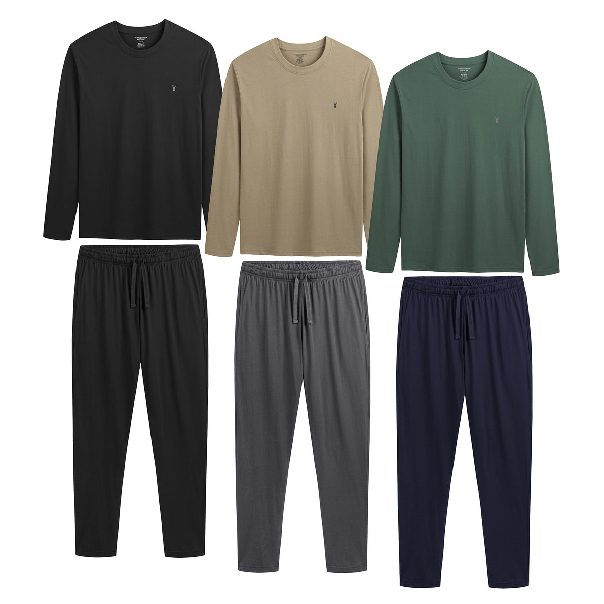 Mens 3PK Long Sleeved Grey/Blue Long Pyjamas Set