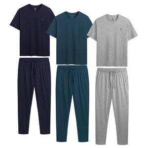 Mens 3PK Short Sleeved Long Blue/Grey Pyjamas Set
