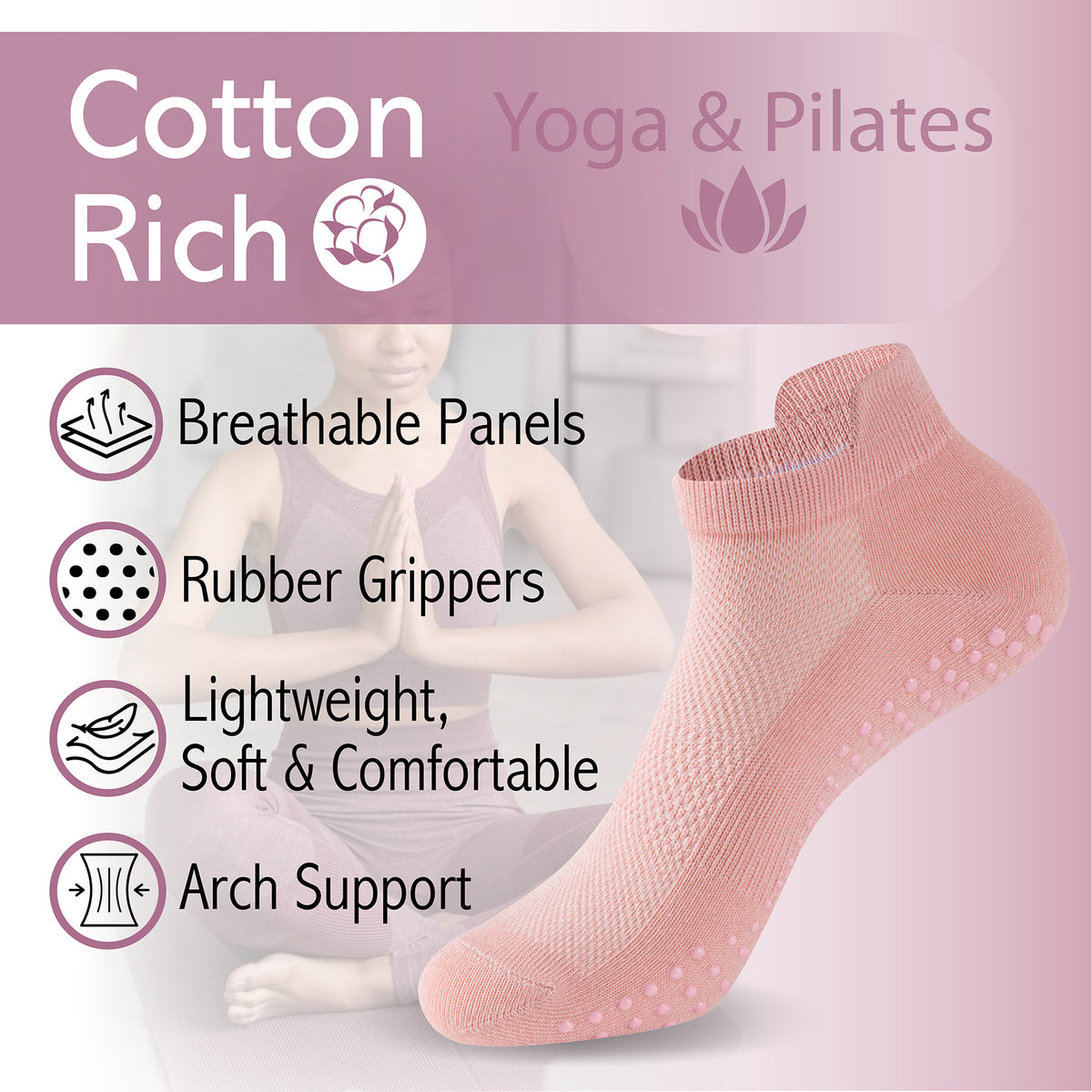 Womens 4pk Yoga & Pilates Pastel Trainer Socks