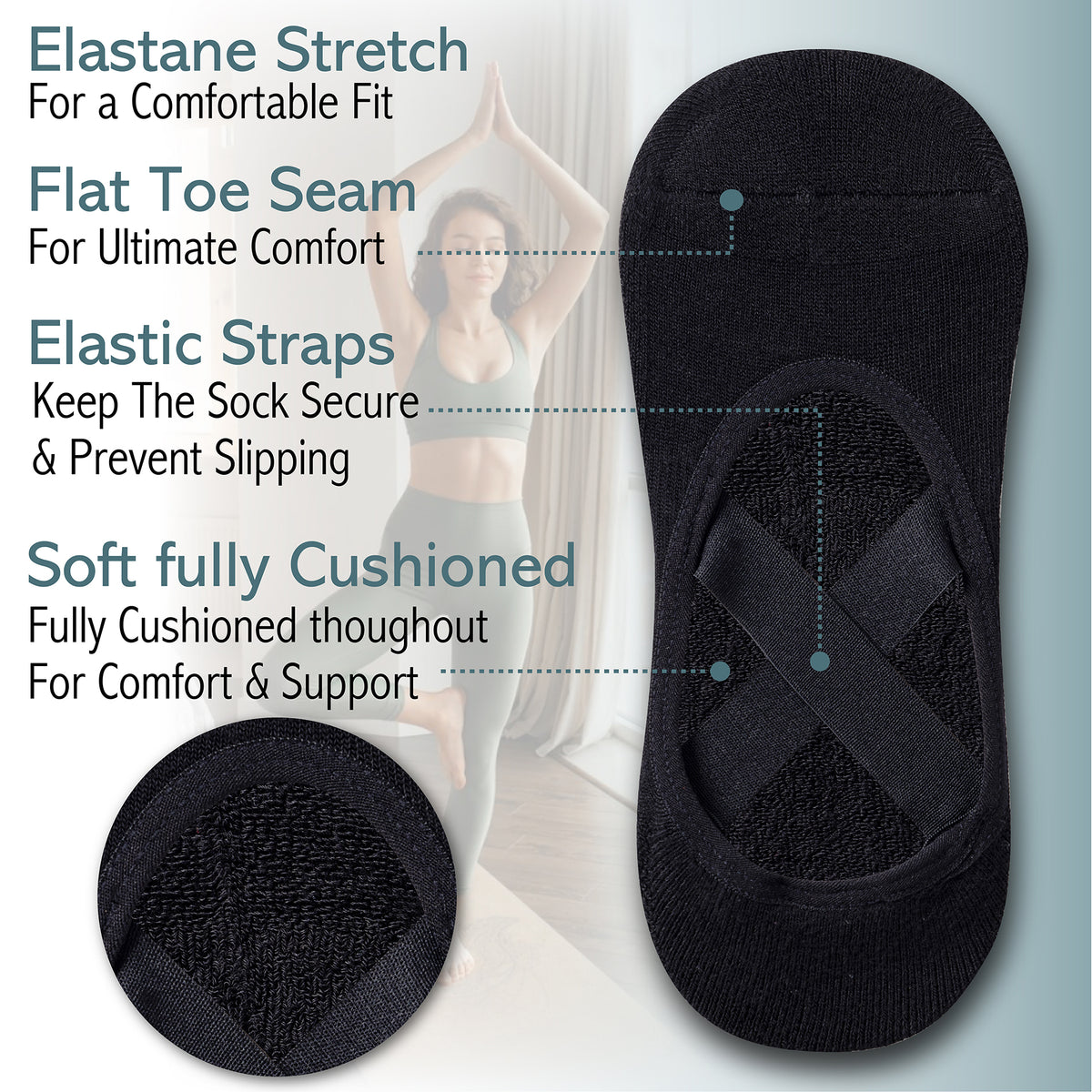 Womens 4pk Black Ballerina Socks