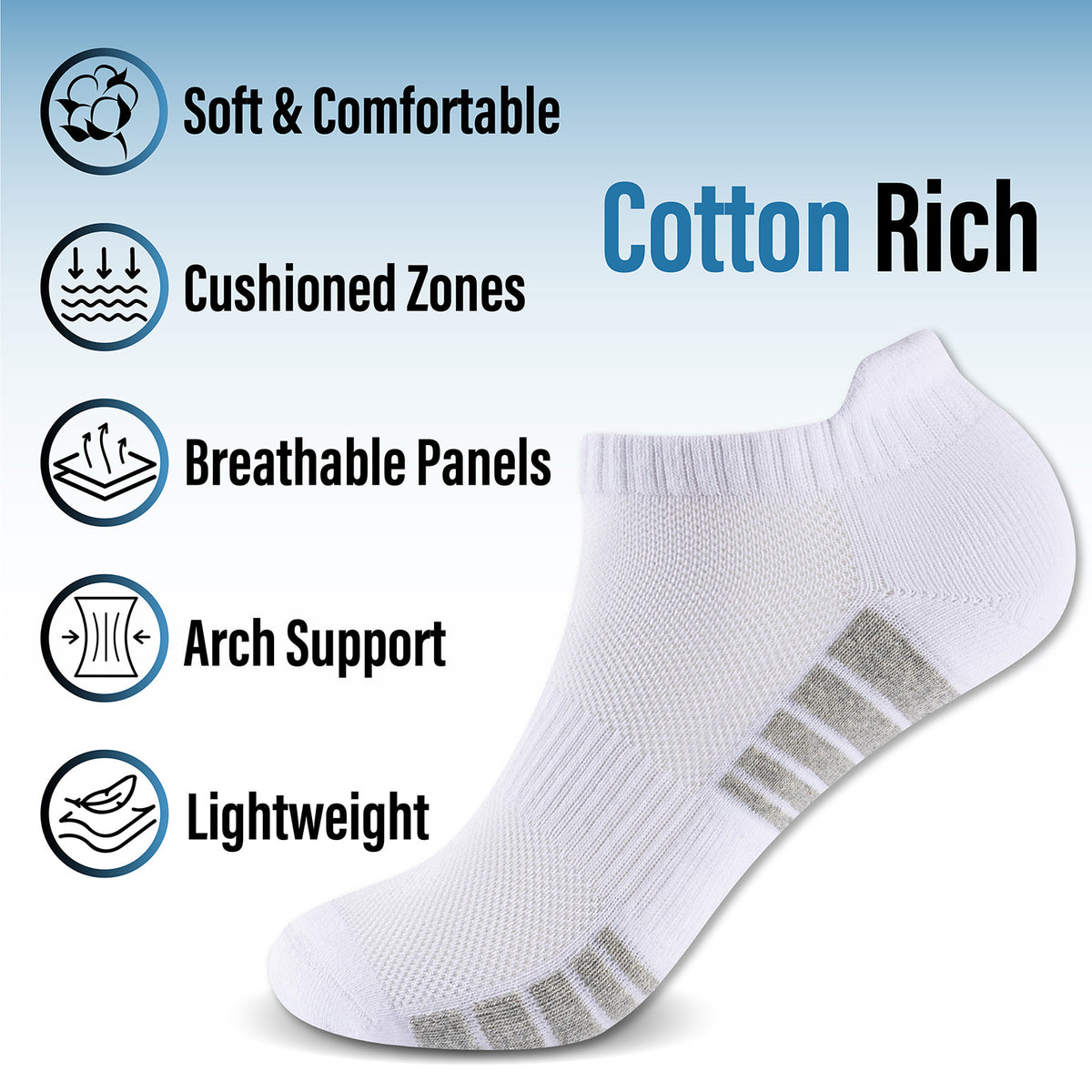 Womens 12pk Half Terry White/Grey Striped Trainer Socks