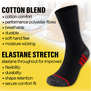 Mens 6 Pack Premium Cotton Blend Contrast Sole Black Work Socks