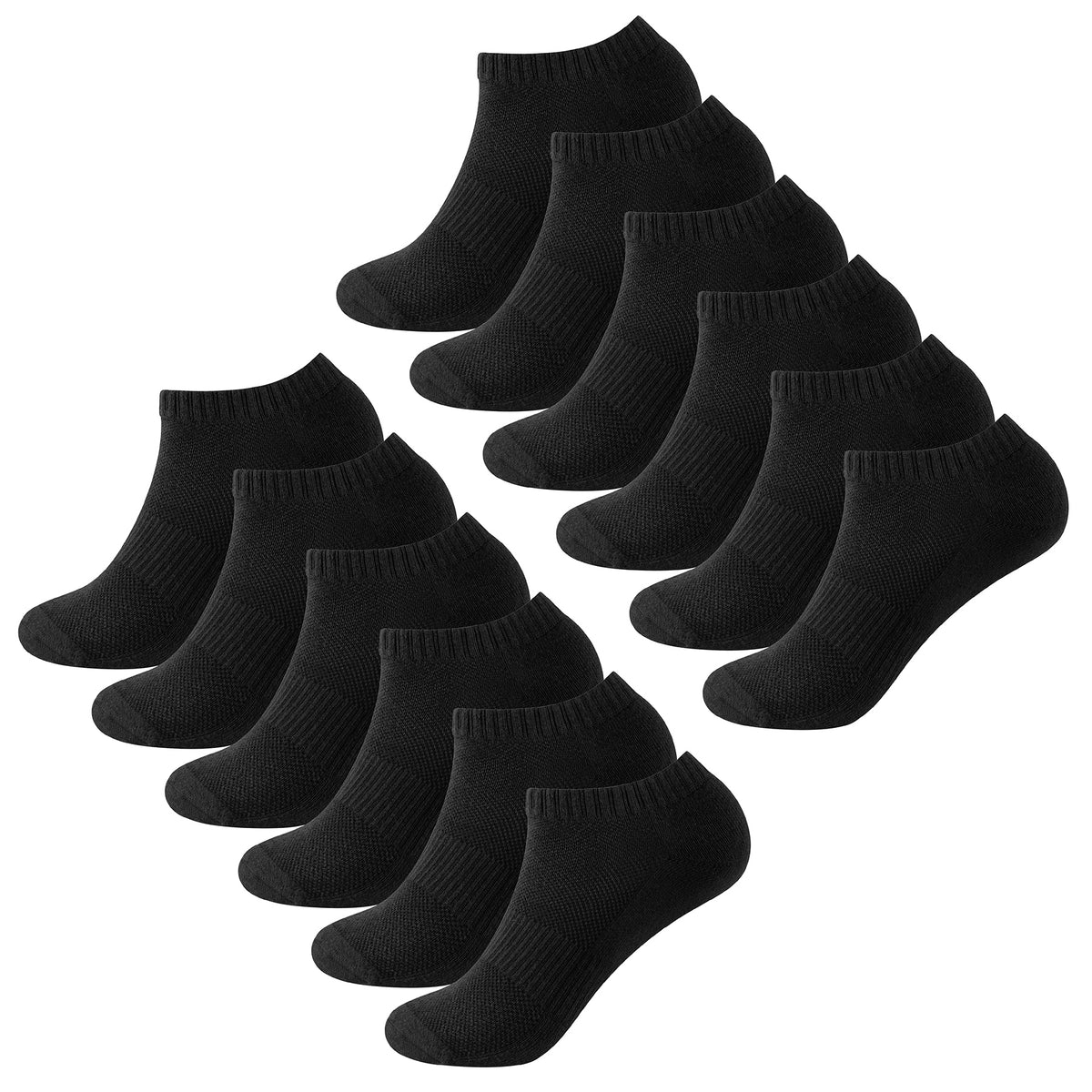 Mens 12pk Half Terry Black Trainer Socks