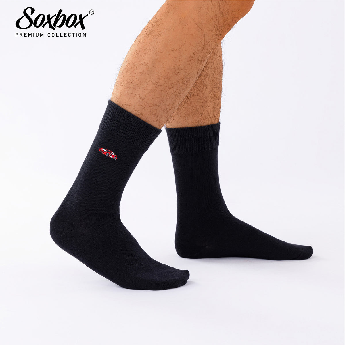 Mens 6PK Black Embroidery Socks - Soxbox