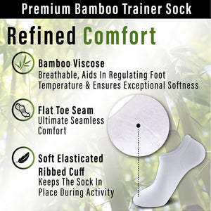 Womens 12pk Bamboo White Trainer Socks