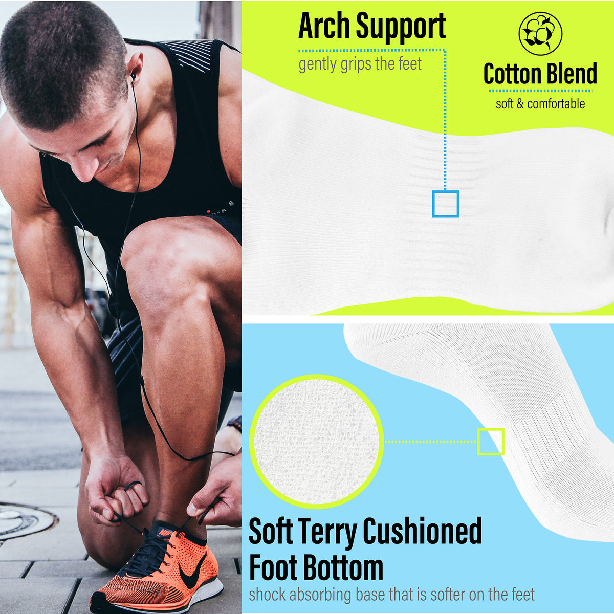 Mens Sports white Trainer Liner Socks