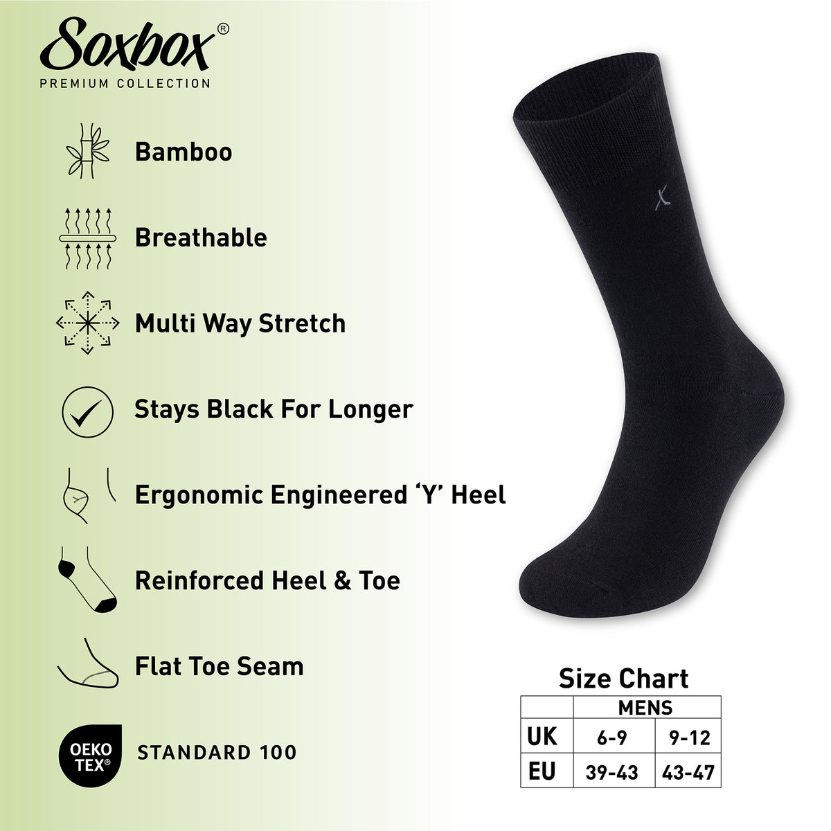 6PK Mens Bamboo Socks Black