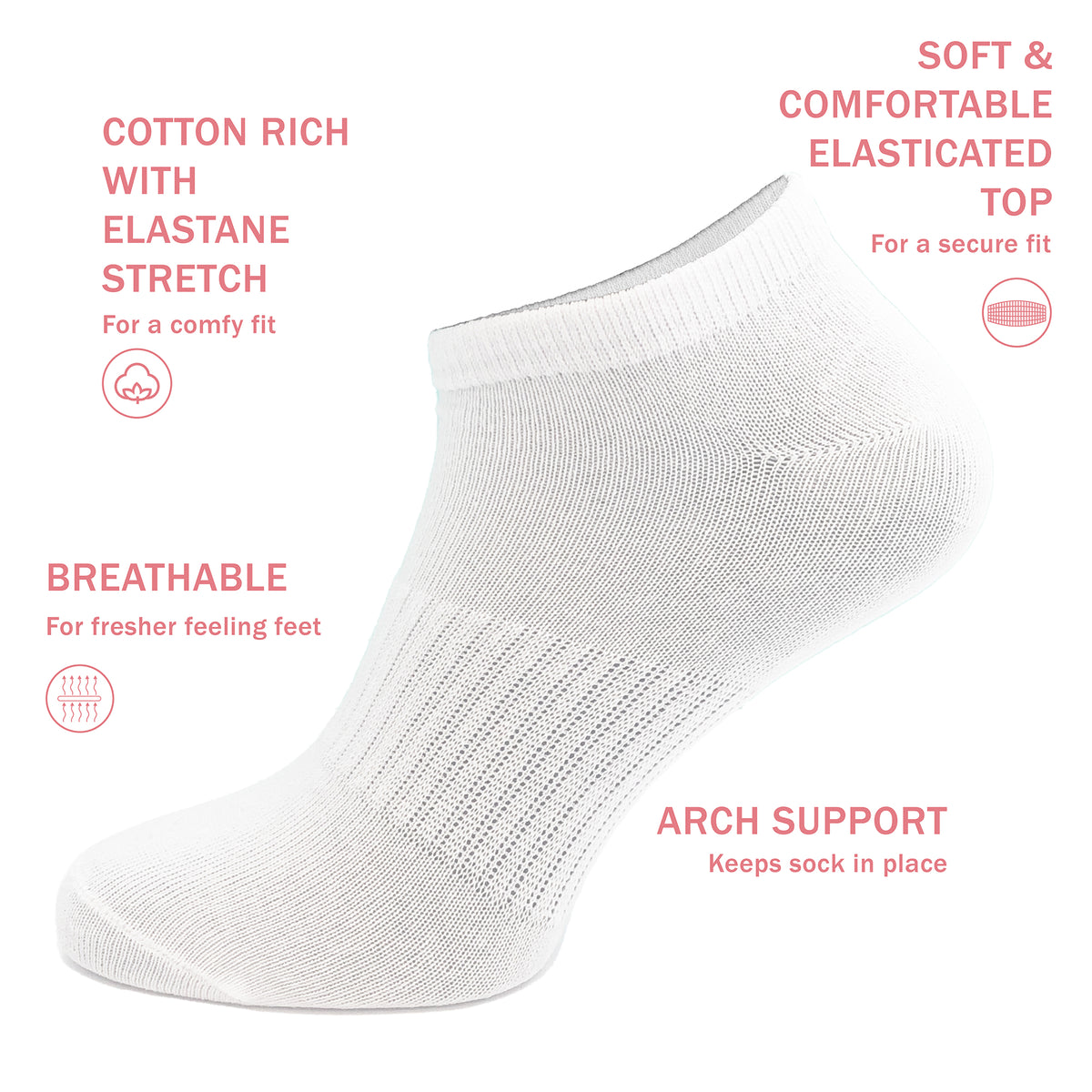 Ladies 15 Pack Cotton Blend White Trainer Liners