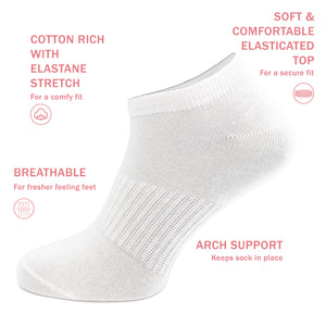 Ladies 15 Pack Cotton Blend White Trainer Liners