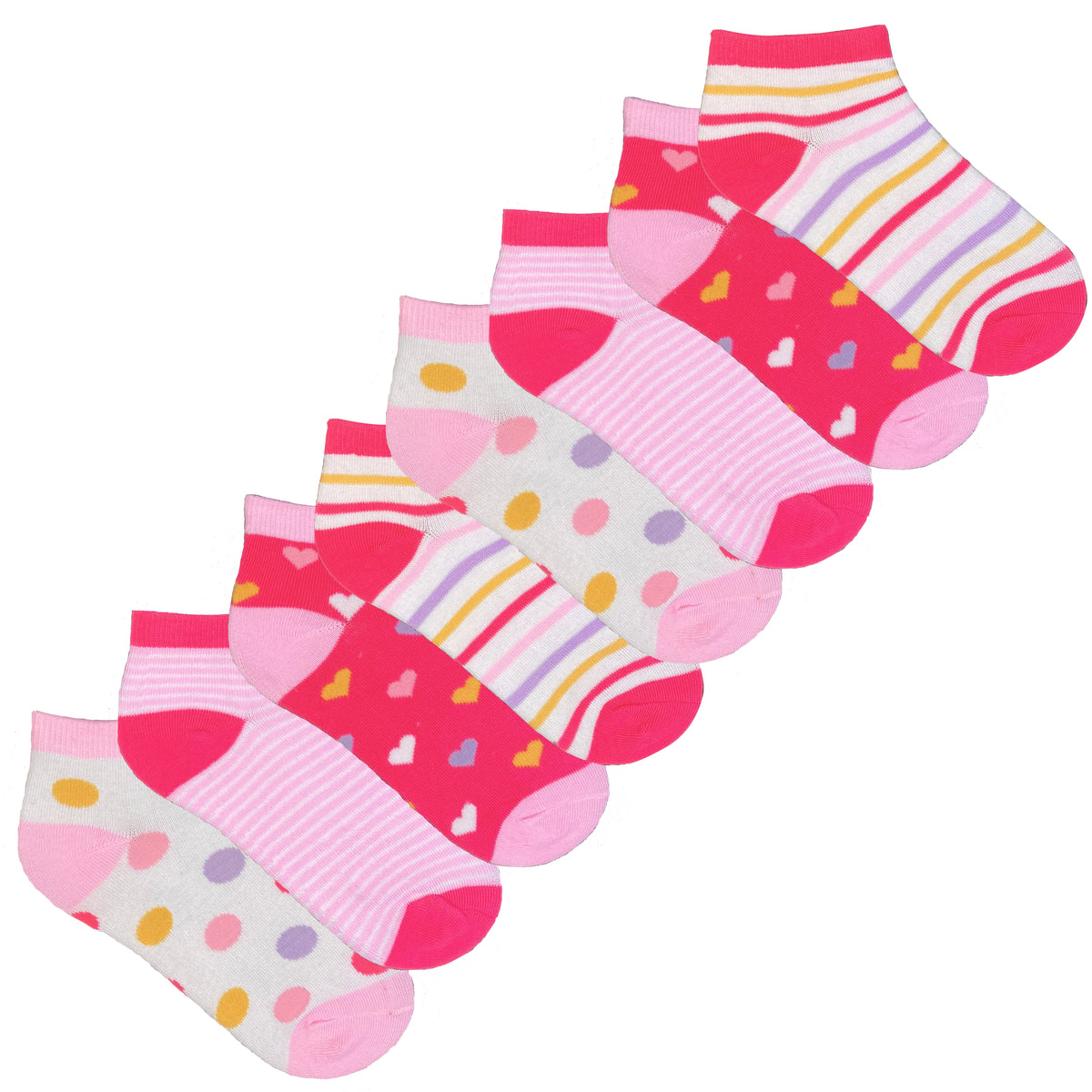 Girls 8pk Spot/Heart Design Trainer Liner Socks