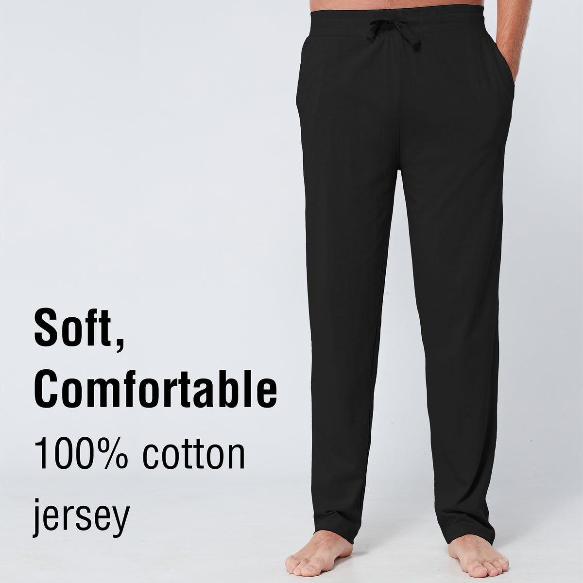 Black Open Leg Lounge Pants With Ribbed Waistband