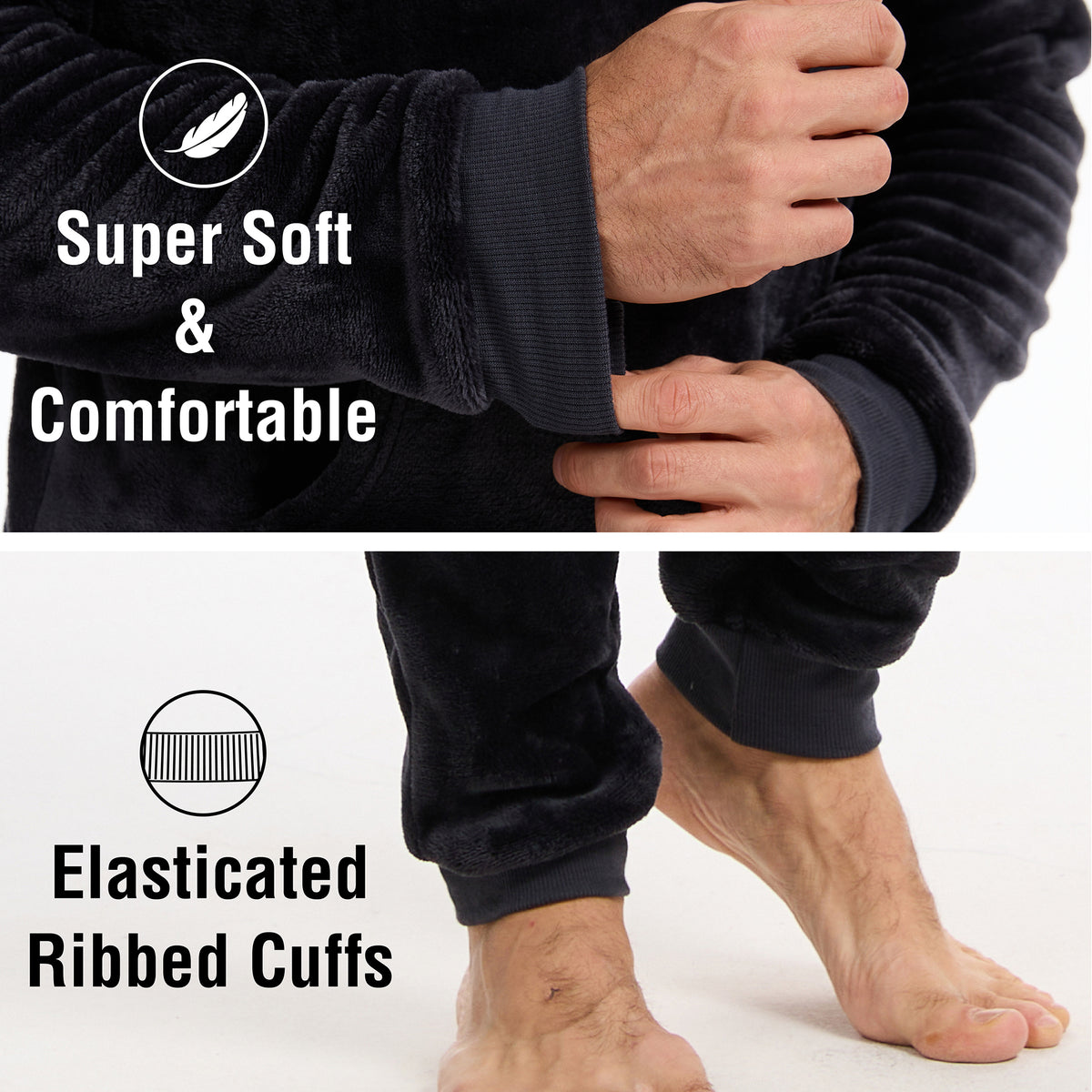Mens Flannel & Sherpa Lined grey LS Pyjamas Set