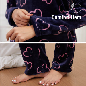 Ladies Navy Flannel Fleece Pyjama Set
