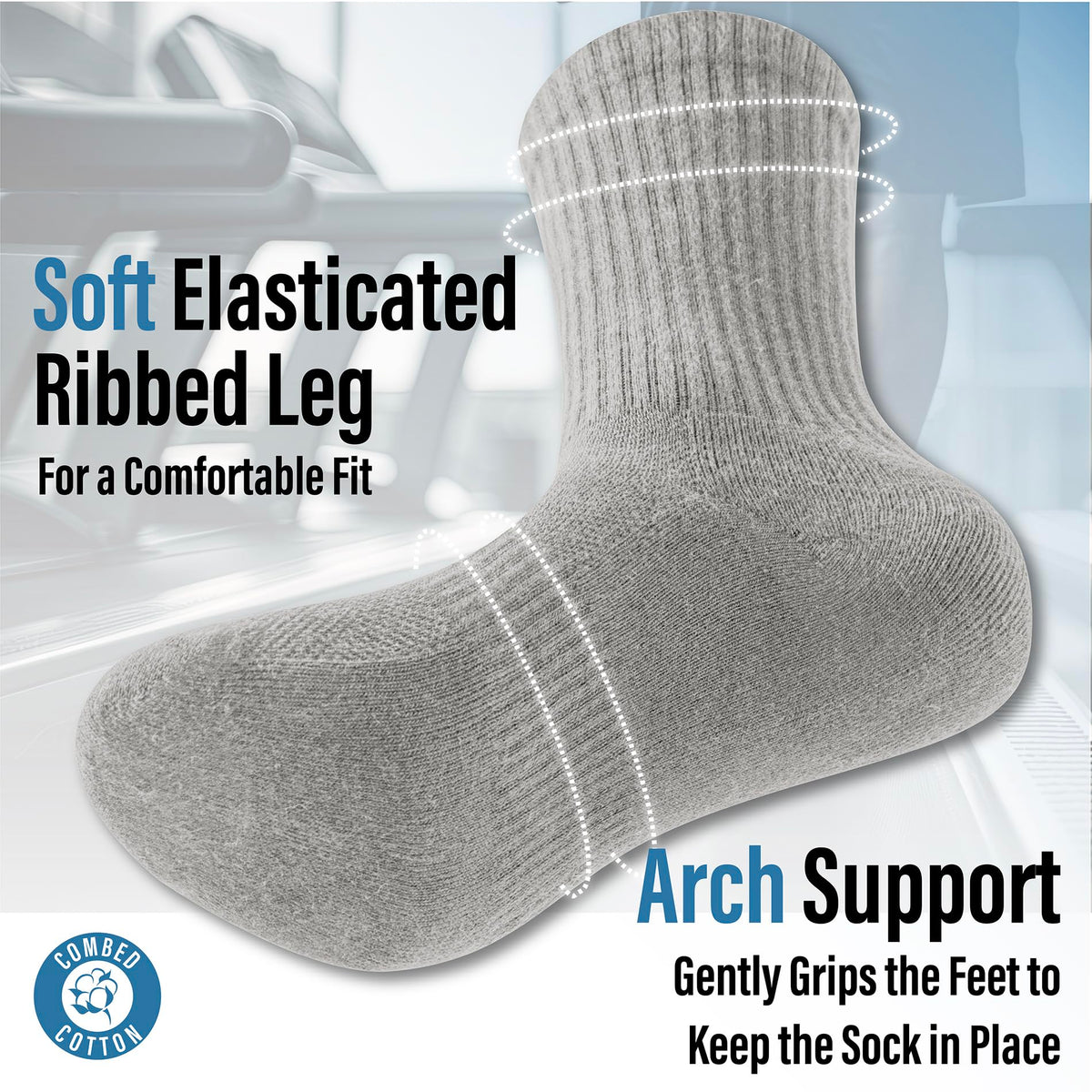 Mens 12 Pack Half Terry Grey Mix Sports Socks