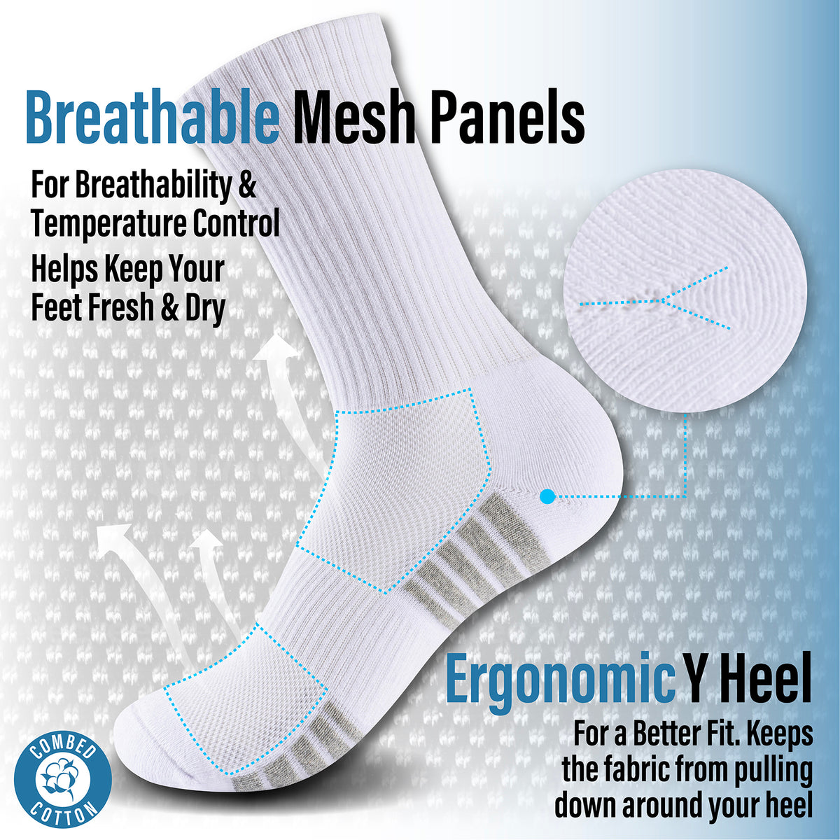 Mens 12 Pack Half Terry Sports Socks (White/Grey Striped)