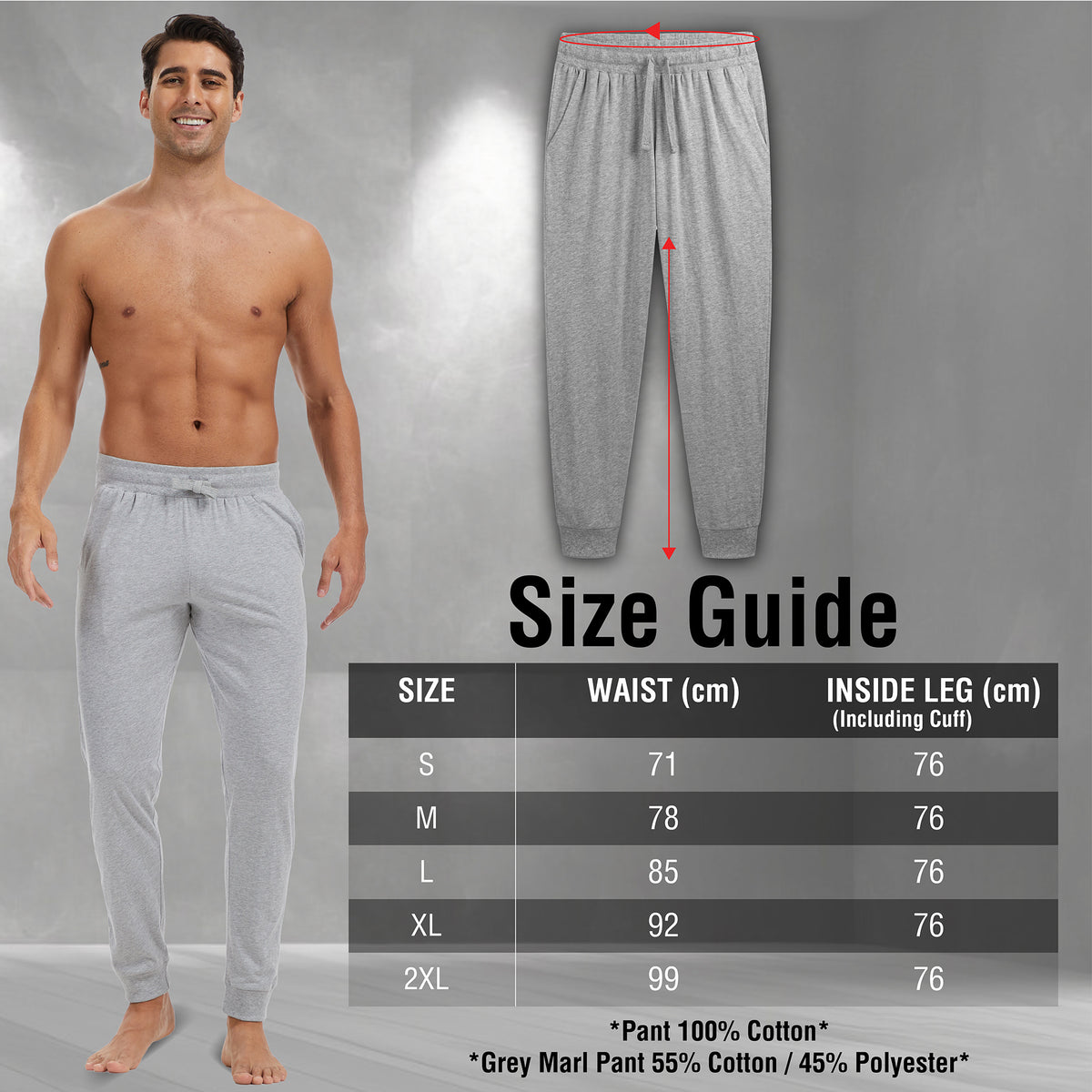 Mens 2PK Khaki/Grey Lounge Pants - Cuffed