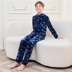 Boys Fleece Blue Stars Hooded Pyjamas