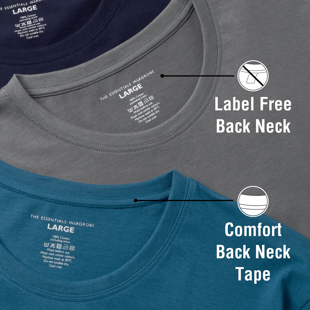 Mens 3PK Navy/Blue/Grey T- Shirt
