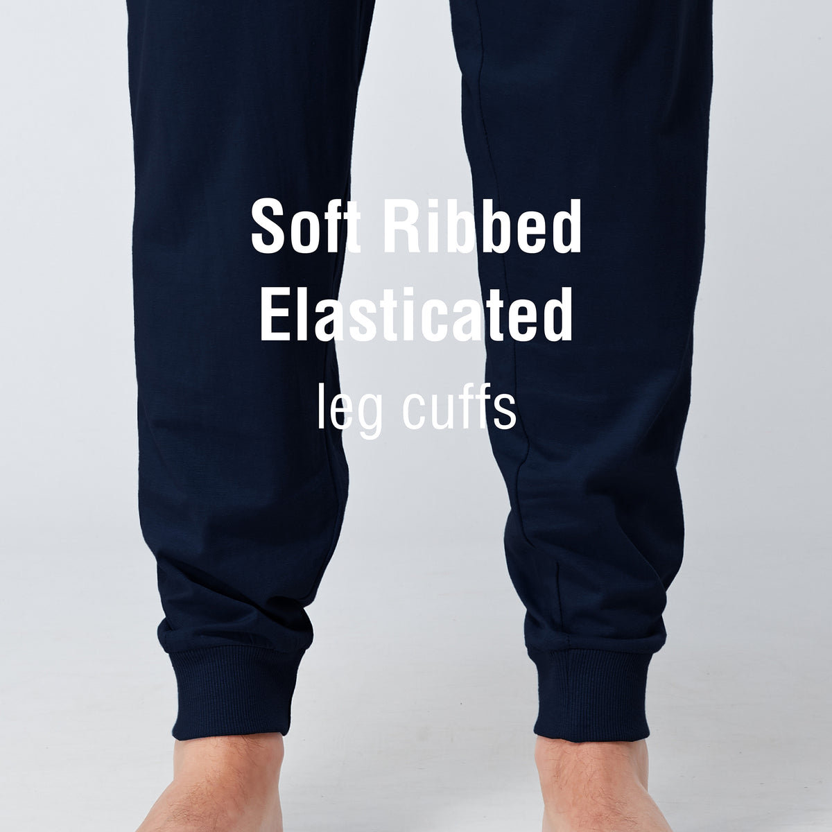 Navy Cuffed Louge Pants With Ribbed Waistband