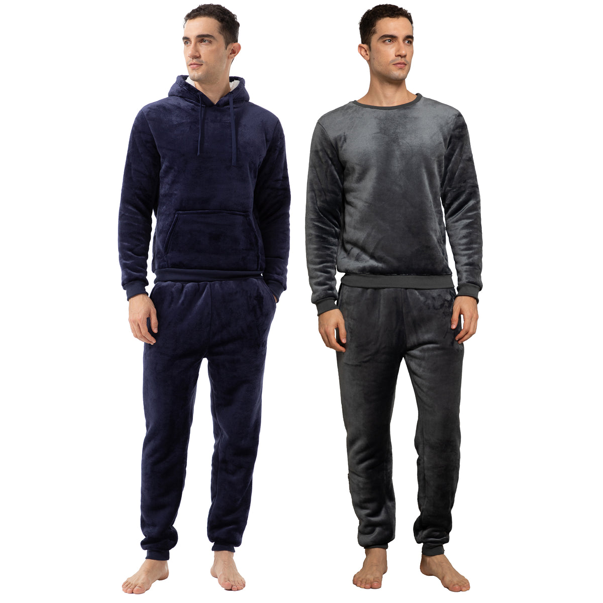 Mens Flannel & Sherpa Lined Black/Red LS Pyjamas Set