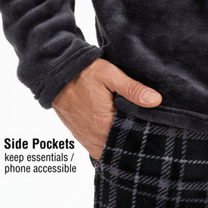 Mens Flannel Fleece Grey Check Pyjama Set