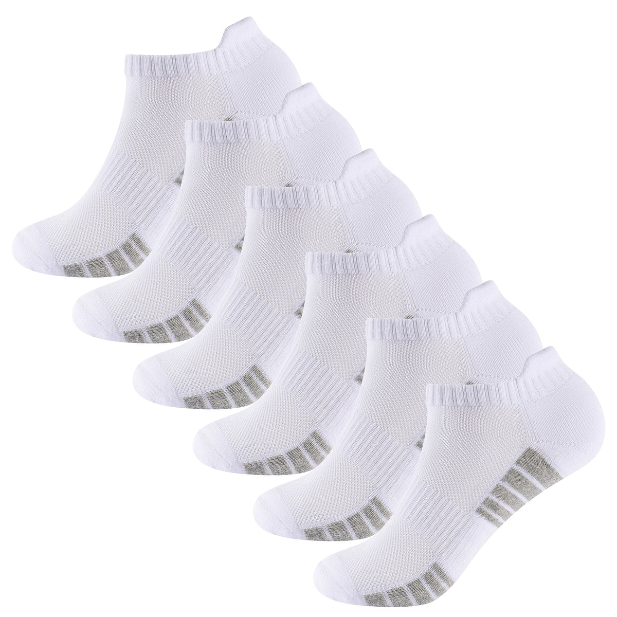 Womens 6pk Striped Half Terry White Trainer Socks