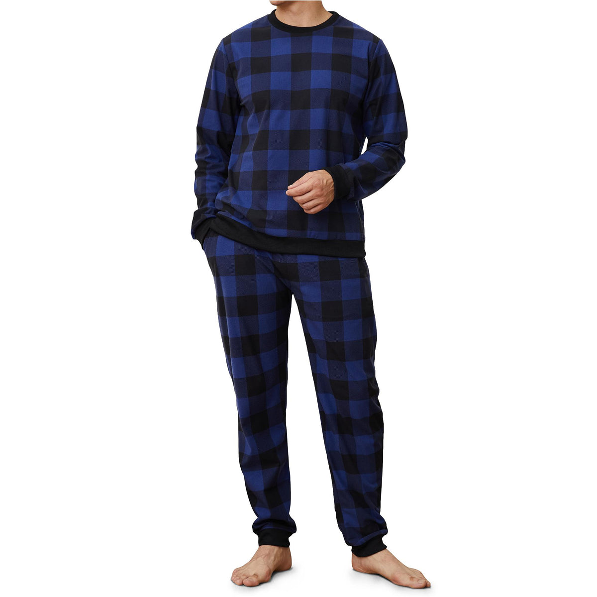 Mens LS Pyjamas Set - Fake Cotton Blue checks