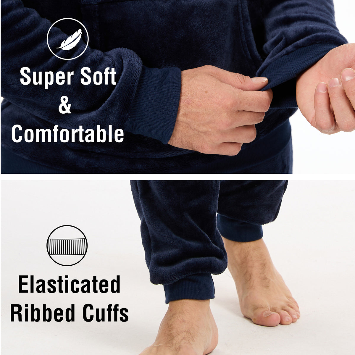 Mens Flannel & Sherpa Lined Black/Red LS Pyjamas Set