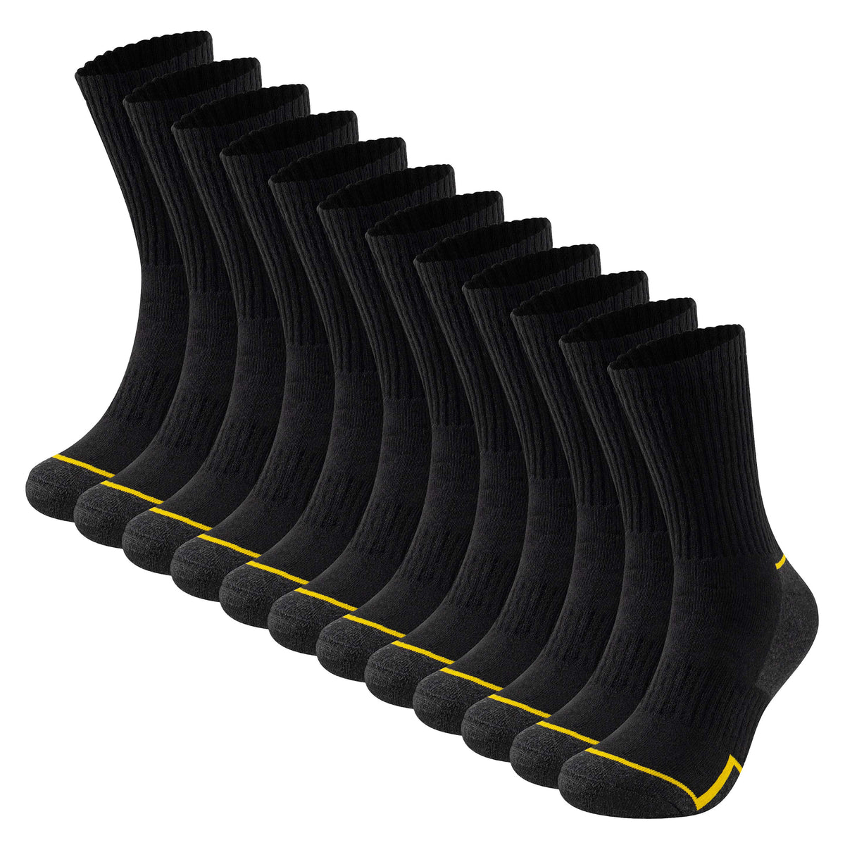 Mens 12 Pack Premium Cotton Blend Yellow Stripe Work Socks