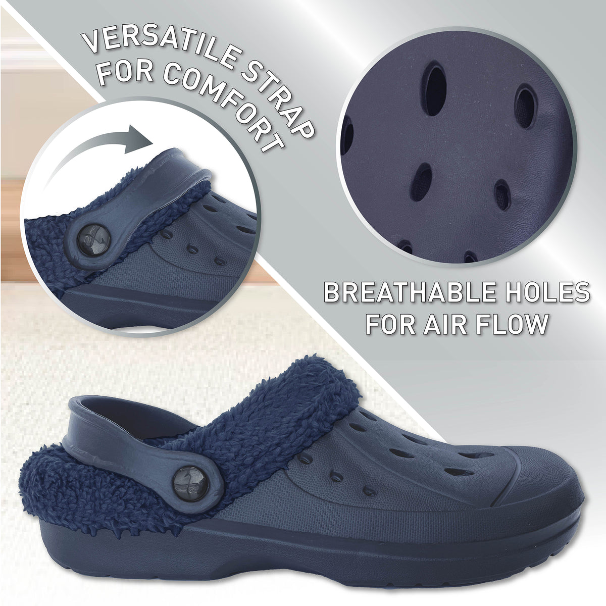Mens Fleece Lined Clogs navy