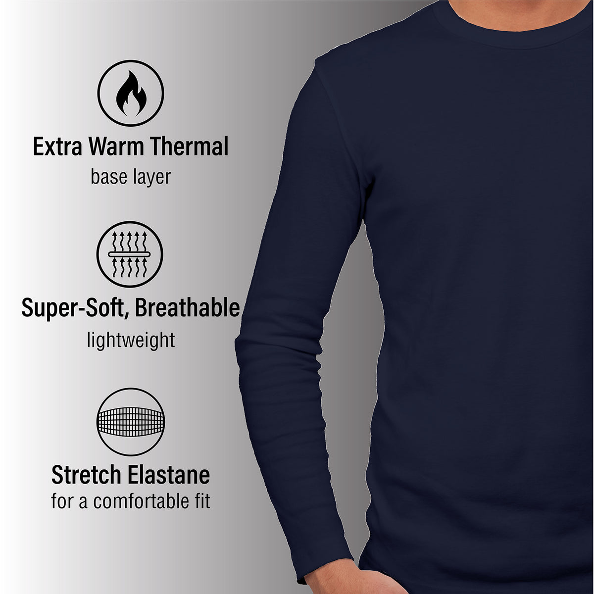 Mens Thermal Underwear Long Sleeve Top Navy