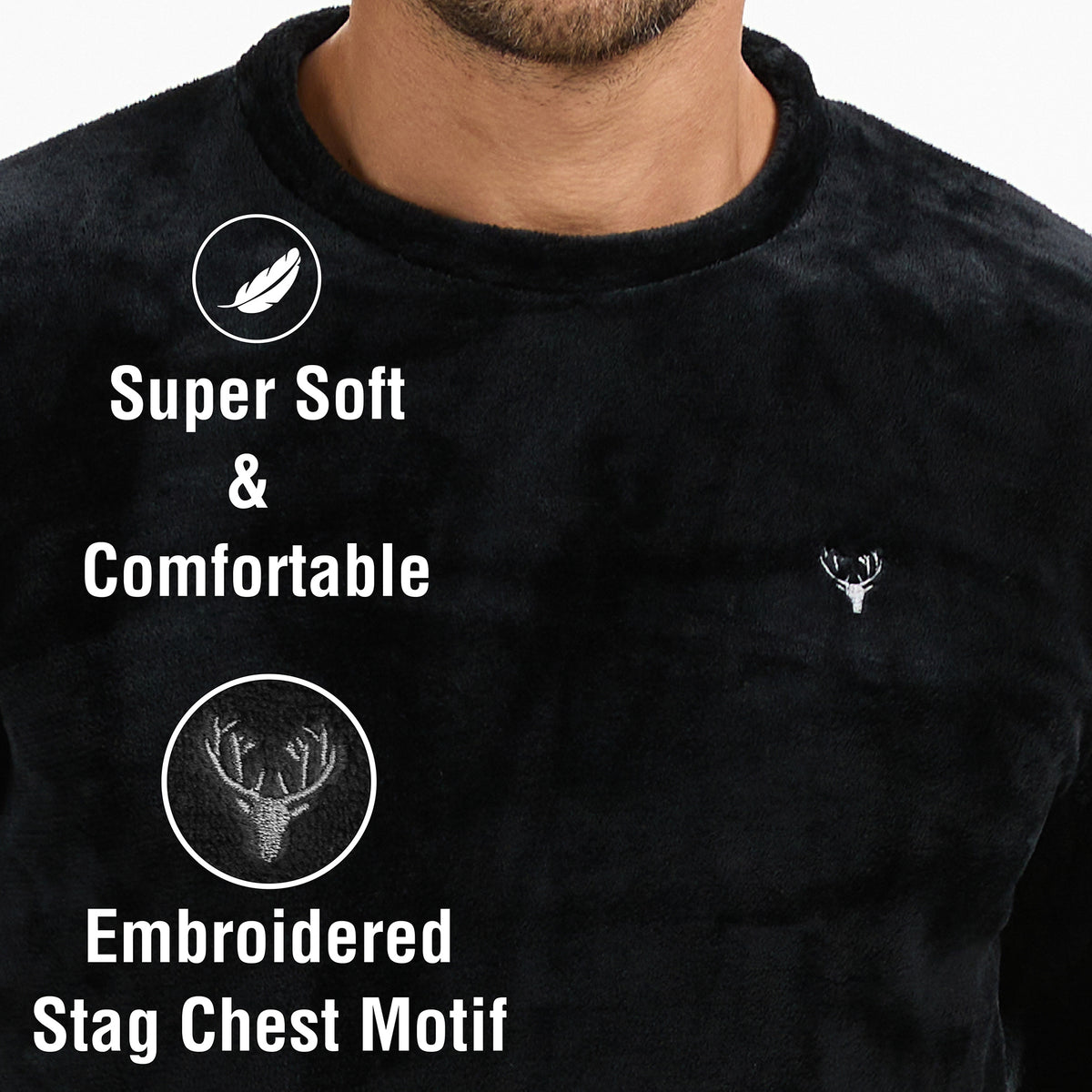 Mens Flannel Fleece Black Pyjama Set