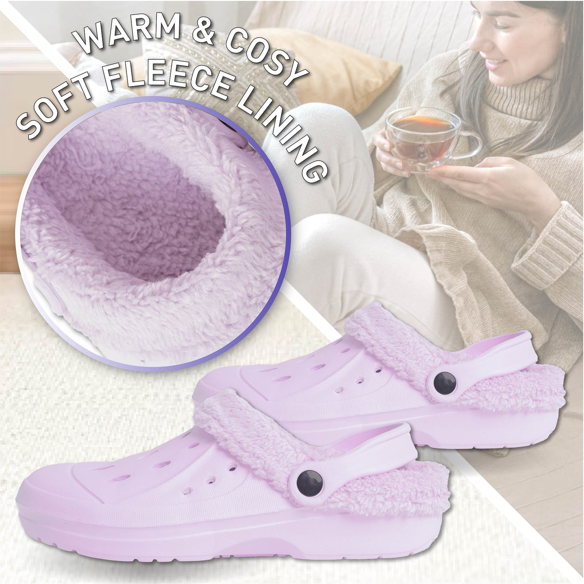 Ladies Fleece Lined Clogs new lilac