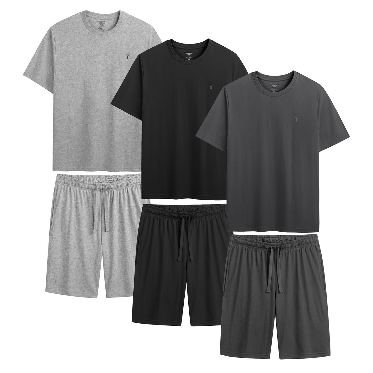 Mens 3PK Cotton Monochrome Shorty Pyjama Set