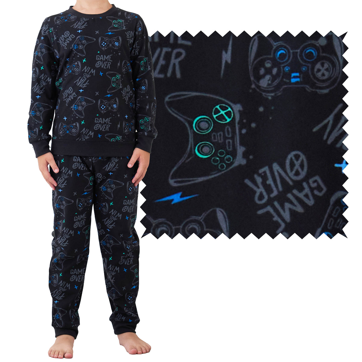 Boys Black Printed Pyjama Set