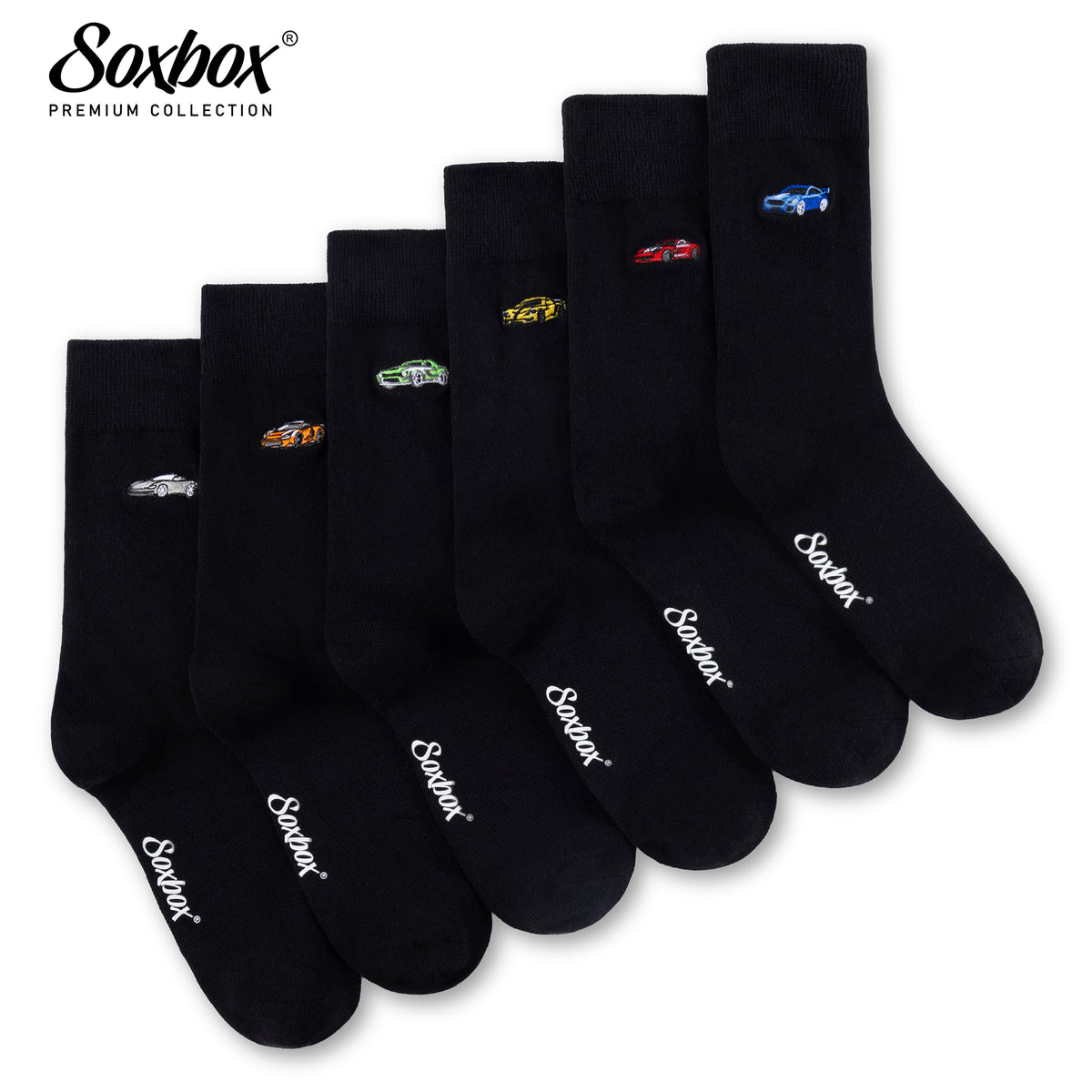 Mens 6PK Black Embroidery Socks - Soxbox