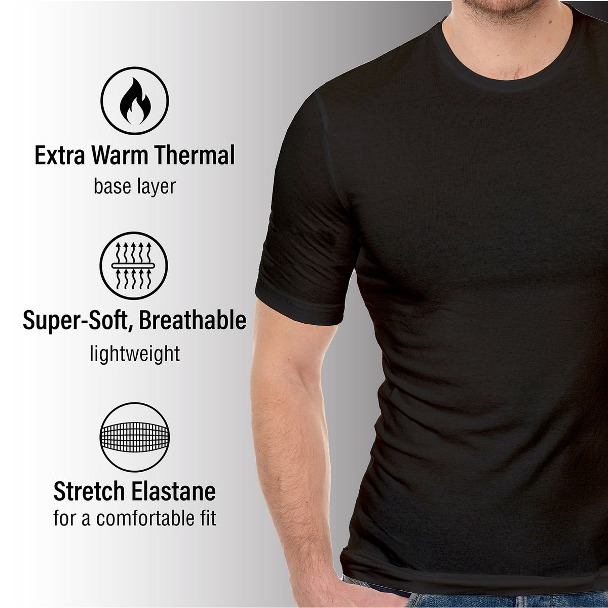 Mens Thermal Underwear Short Sleeve Top Black