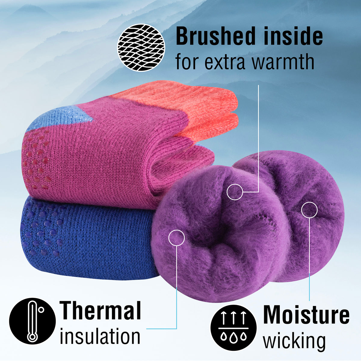 Womens 3 pack Brushed Lounge Socks Bright Block