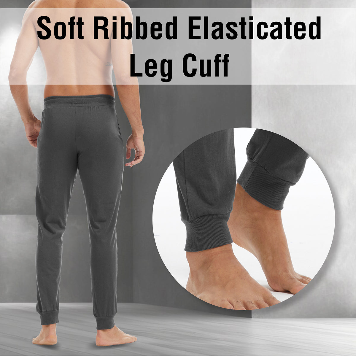 2PK Mens Black/Grey Lounge Pants- Cuffed