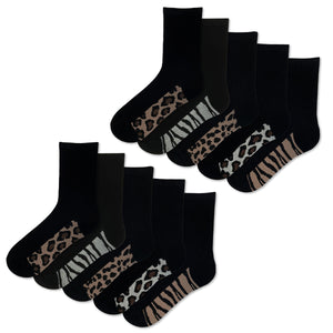 Womens 10 Pack Design Socks (Animal Footbed)
