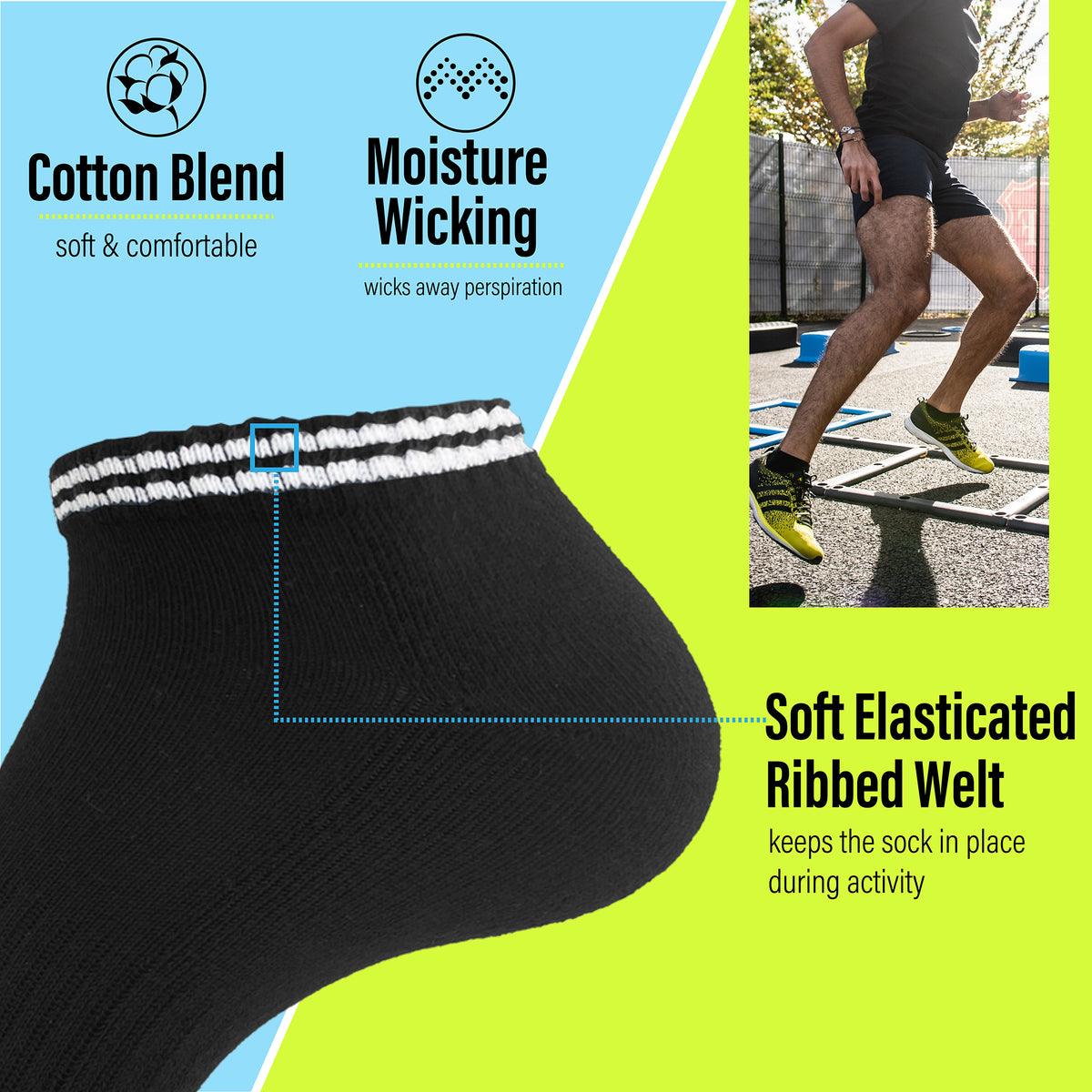 Mens Sports Trainer Liner Socks Black