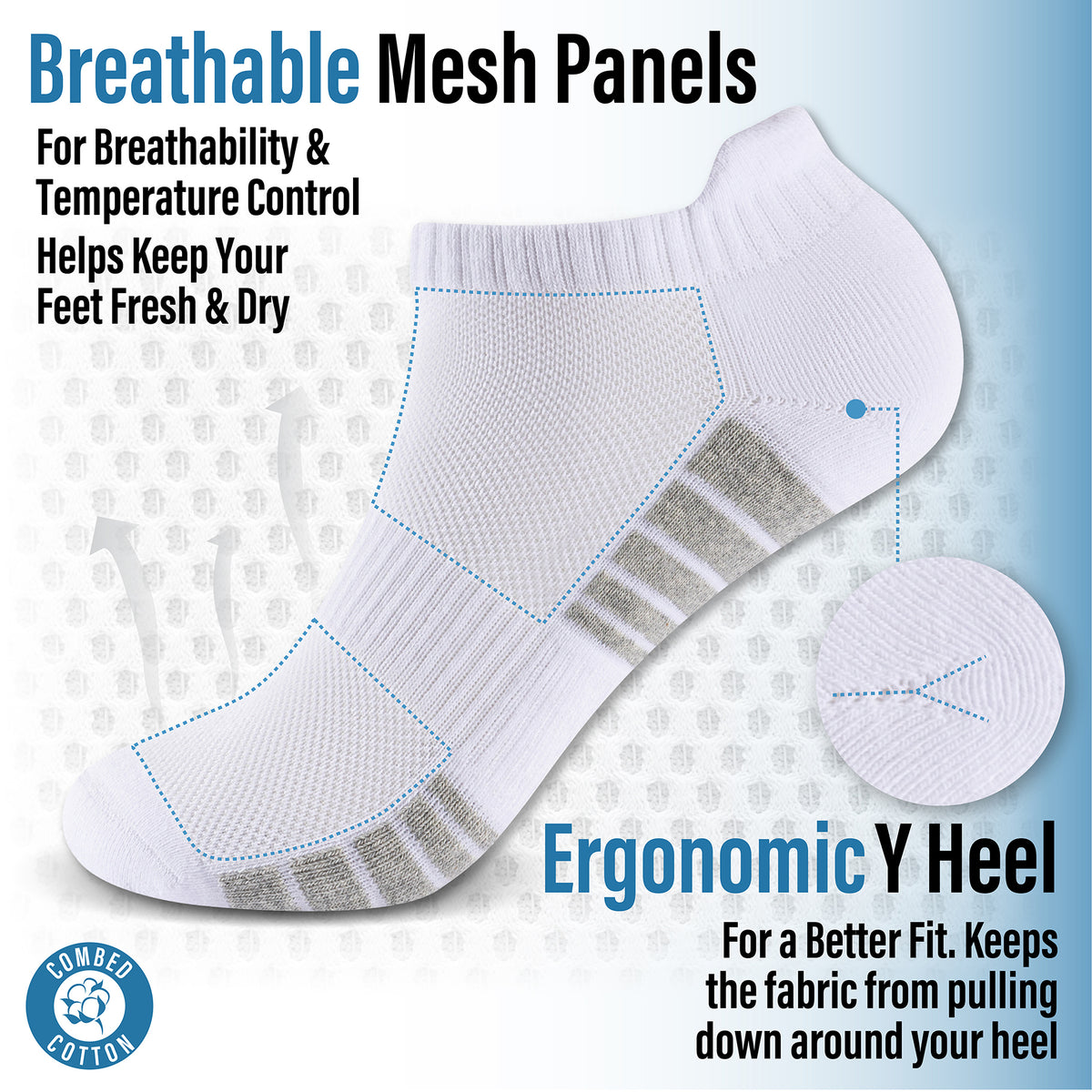 Mens 12 Pack Half Terry Trainer Socks (White/Grey Striped)