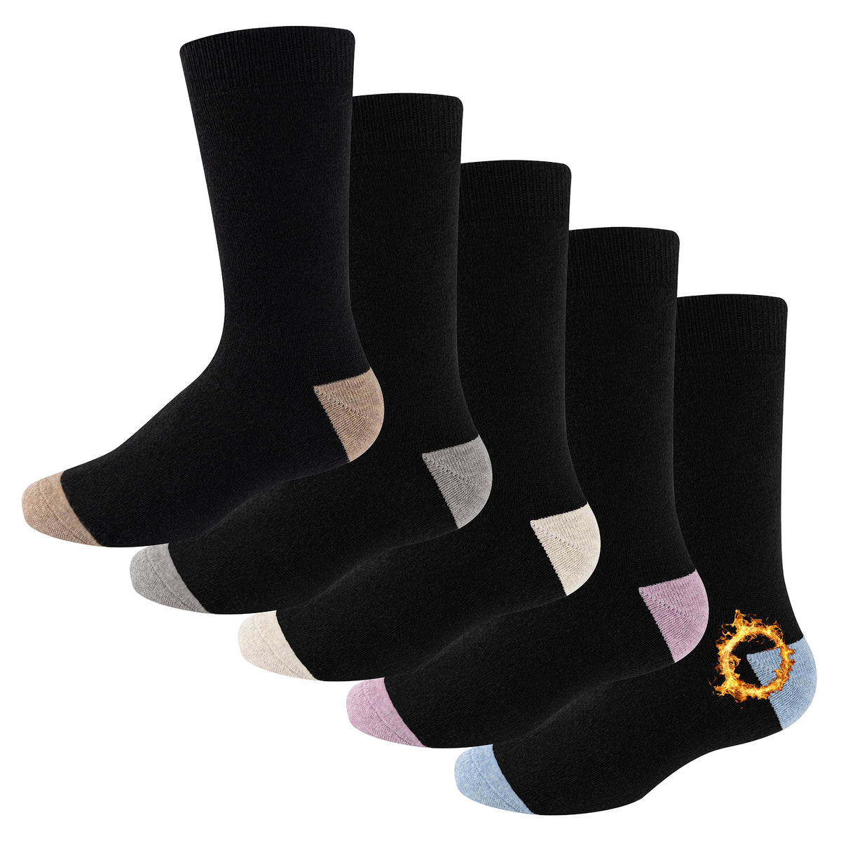 Womens 5 Pack Thermal Socks (Black Contrast H&T)