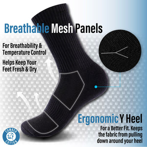 Mens 6 Pack Half Terry Sports Socks (Black)