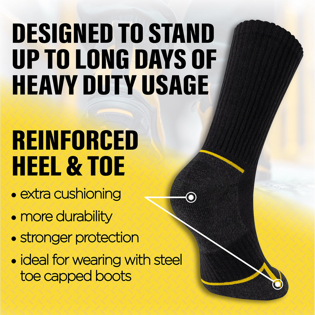 Mens 12 Pack Premium Cotton Blend Yellow Stripe Work Socks