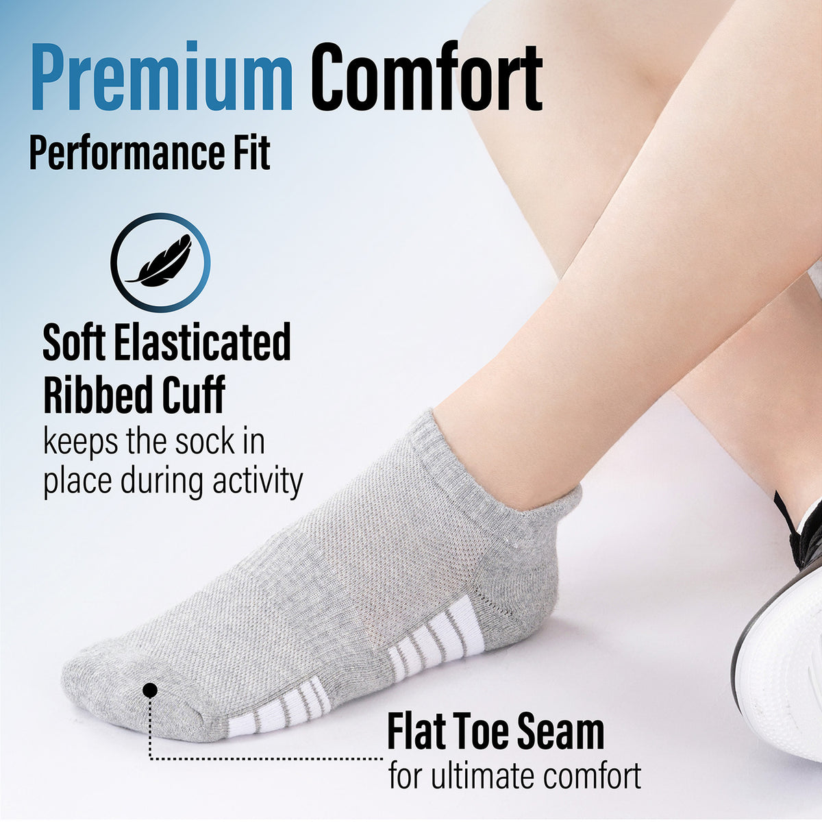 Womens 12pk Half Terry White/Grey Striped Trainer Socks