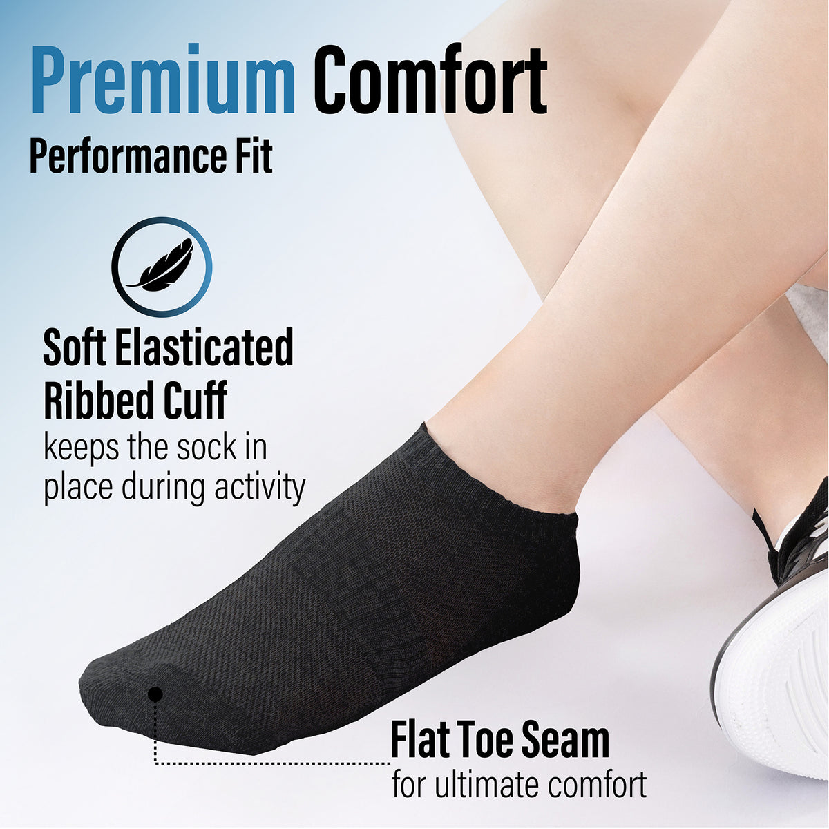 Womens 12pk Half Terry Black Trainer Socks