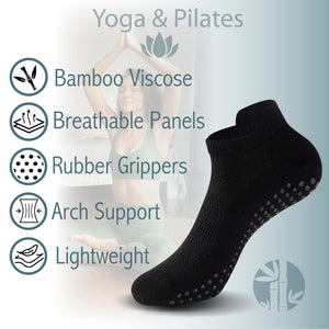 Womens 4PK Yoga & Pilates Black Trainer Socks