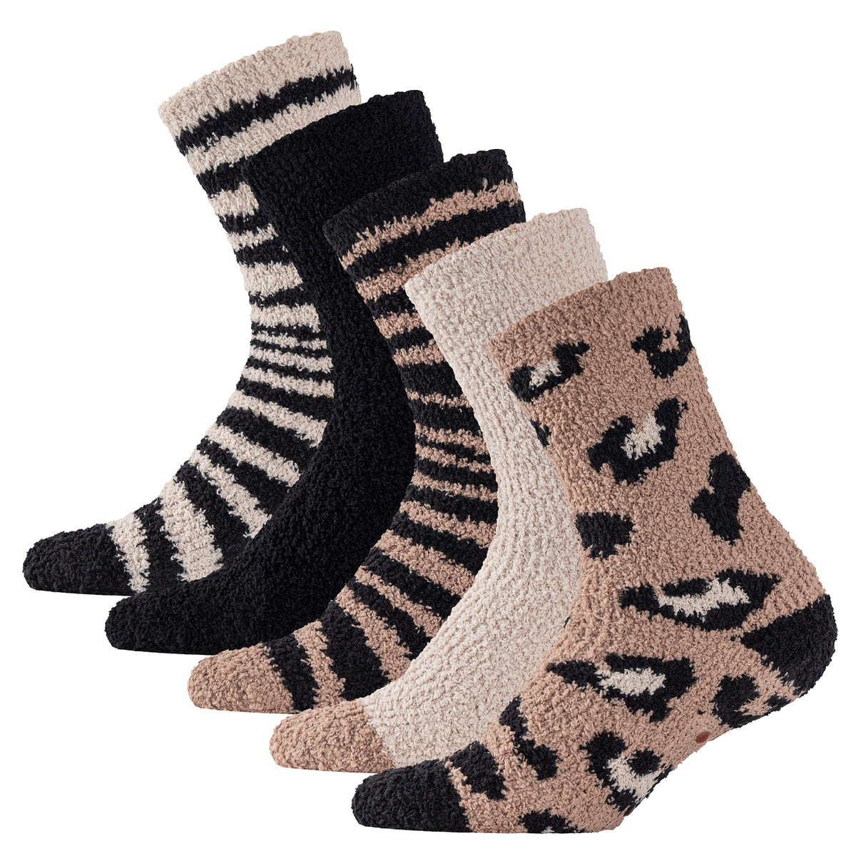 Womens 5pk Netural/Animal Cosy Socks